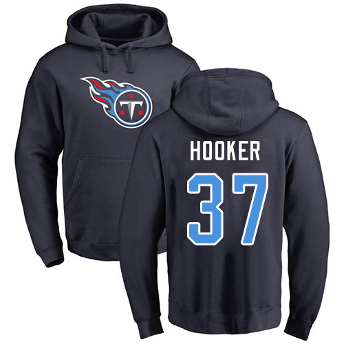 Tennessee Titans Men Navy Blue Amani Hooker Name and Number Logo NFL Football #37 Pullover Hoodie Sweatshirts->nfl t-shirts->Sports Accessory